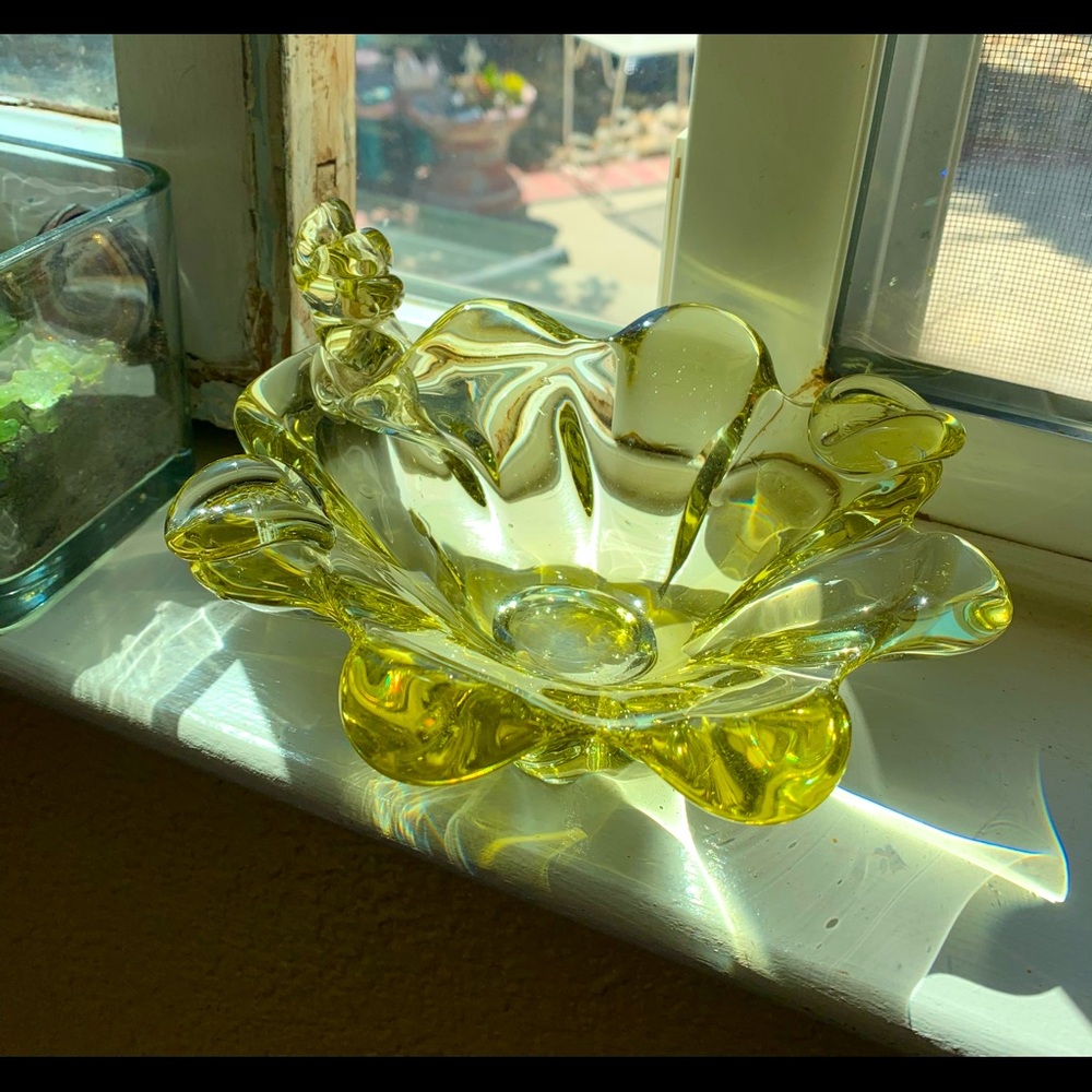 Yellow vintage glass trinket bowl